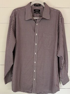 Nordstrom Men’s Burgundy and White Gingham Button-Down Shirt Size 17.5/34